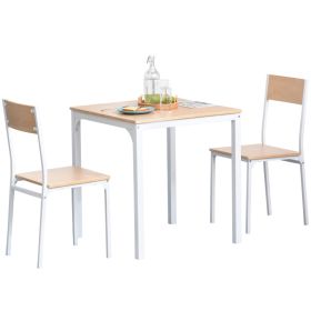 3-Piece Wooden Square Dining Table Set with 1 Table and 2 Chairs and Sturdy Metal Frame for Small Space, White