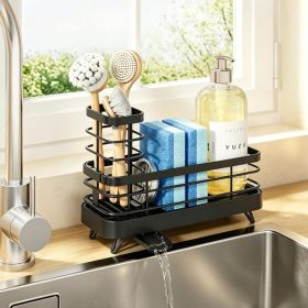 Kitchen Sink Sponge Holder Organizer, Large Sink Caddy With Brush Storage, Countertop Rack For Sponges, Soap And Cleaning Tools