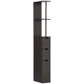 54" Tall Bathroom Storage Cabinet, Freestanding Linen Tower with 2-Tier Shelf and Drawers, Narrow Side Floor Organizer, Brown