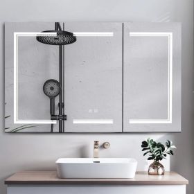 [] LED Bathroom Wall Cabinet, 3 Door Bathroom Mirror Cabinet, white