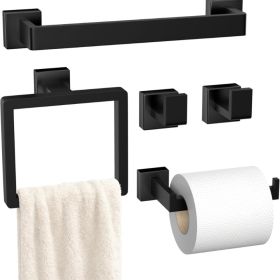 5-Pieces Matte Black Bathroom Hardware Accessories Set SUS304 Stainless Steel Bath Towel Bar Set Wall Mounted