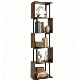5-Tier S-Shaped Bookshelf, Modern Geometric Freestanding Display Shelf with Heavy-Duty Metal Frame