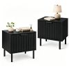 Black Fluted Drawer Nightstand Set of 2, Engineered Wood Metal Side End Table with Adjustable Foot Pads