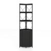Freestanding Corner Display Shelf, Black Engineered Wood & Metal Bookcase with Concealed Cabinet, AntiFall Corner Storage Unit for Small Modern Home