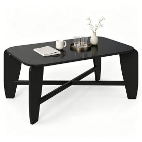 Modern Rectangular Coffee Table, Engineered Wood Center Table with Rubber Wood CrossLeg Base