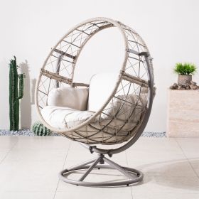 Direct Wicker Outdoor Indoor Swing Chair with 4-in-1 Cushions, Metal Frame, Wicker Hanging Chair, Grey