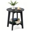 2-Tier Eucalyptus Wood Patio Side Table, Rustic Slatted Outdoor End Table with Bottom Storage Shelf