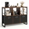 Industrial & Rustic Storage Cabinet, 3 Open Shelves & 3 Foldable Fabric Drawers Console Table