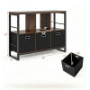 Industrial & Rustic Storage Cabinet, 3 Open Shelves & 3 Foldable Fabric Drawers Console Table