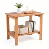2-Tier Eucalyptus Wood Patio Side Table, Rustic Outdoor End Table with Slatted Tabletop & Bottom Shelf