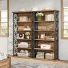 Industrial Bookcase Open Storage Bookshelf with Decorative Metal Frame