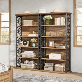 Industrial Bookcase Open Storage Bookshelf with Decorative Metal Frame
