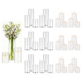 Pillar Candles and Glass Vases Set 36 Pcs, Clear Cylinder Hurricane Candle Holders for Wedding Centerpieces, Tall Vase for Table Decor, Wedding Party