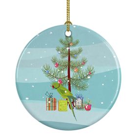 Ring-Necked Parakeet Merry Christmas Ceramic Ornament Christmas Tree Hanging Decorations for Home Christmas Holiday, Party, Gift, 3 in, Multicolor