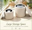 2 sets of milky white corduroy stools with detachable wooden covers and storage space