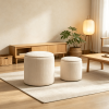 2 sets of milky white corduroy stools with detachable wooden covers and storage space