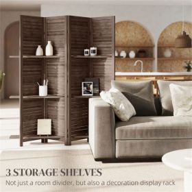Walnut Wood Privacy Screen Bedroom Partition Board 4 Panels Room Dividers for Home Office Organization