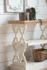 35.5" x 14" x 32" Distressed White and Natural Wood Shelf Tray, French Country Console Table