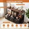 Industrial & Rustic Storage Cabinet, 3 Open Shelves & 3 Foldable Fabric Drawers Console Table