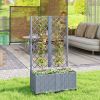 Planter Box with Trellis, Self Watering Raised Garden Bed with Lockable Wheels and Drainage Holes, Gray