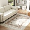 Machine Washable Area Rug 4x6, Non-Slip Boho Flannel Print Floor Carpet for Living Room, Bedroom, Dining Room, Brown
