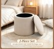 2 sets of milky white corduroy stools with detachable wooden covers and storage space