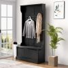 3-In-1 Entryway Bench with Coat Rack, Hall Tree with Bench and Shoe Storage, 5 Hooks for Hallway