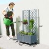 Planter Box with Trellis, Self Watering Raised Garden Bed with Lockable Wheels and Drainage Holes, Gray