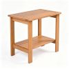 2-Tier Eucalyptus Wood Patio Side Table, Rustic Outdoor End Table with Slatted Tabletop & Bottom Shelf