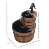 Wood Freestanding Fountain with 2 Tier Waterfall Barrel, Electric Pump for Garden Decor, Lawn, Backyard