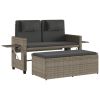 Reclining Patio Bench with Cushions Gray Poly Rattan
