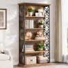 Industrial Bookcase Open Storage Bookshelf with Decorative Metal Frame