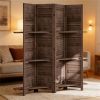 Walnut Wood Privacy Screen Bedroom Partition Board 4 Panels Room Dividers for Home Office Organization