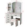 Fashion Vanity Desk with Mirror and Lights for Makeup, Vanity Mirror with Lights and Table Set with 3 Color Lighting Brightness Adjustable, 6 Drawers