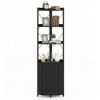 Freestanding Corner Display Shelf, Black Engineered Wood & Metal Bookcase with Concealed Cabinet, AntiFall Corner Storage Unit for Small Modern Home