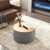 Round Storage Ottoman; 2 in 1 Function; Work as End table and Ottoman; Dark Grey