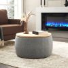 Round Storage Ottoman; 2 in 1 Function; Work as End table and Ottoman; Dark Grey