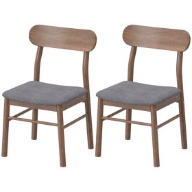 Set of 2 Dining Chairs, Upholstered Dining Room Chairs with Rubberwood Legs and Padded Seat for Kitchen, Gray