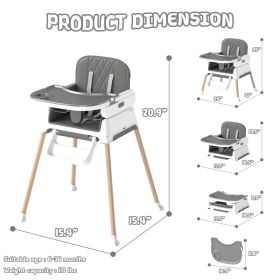 4 In 1 Baby High Chair Foldable Portable Convertible Booster Seat Adjustable Tray Footrest Lightweight Stable Easy Clean (Option: Gray)